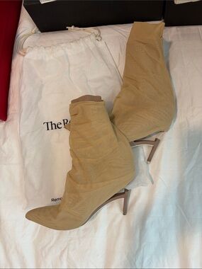 BEN TAVERNITI “UNRAVEL PROJECT” Tan Stretch Sock Heeled Boots SZ 36